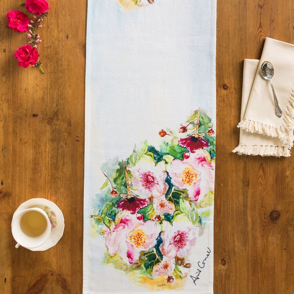 April Cornell Table Runner Peony Watercolor 13x72